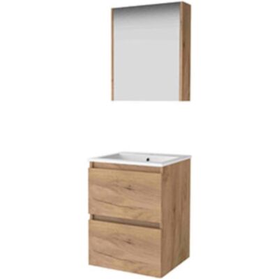 Basic Line Basic-Line Comfort 46 Badkamermeubelset - 50 x 46 cm - Greeploos - 2 Lades - Keramische Wastafel - 1 Kraangat - Spiegelkast - Whisky Oak Basic Line Basic-Line Comfort 46 Badkamermeubelset - 50 x 46 cm - Greeploos - 2 Lades - Keramische Wastafel - 1 Kraangat - Spiegelkast - Whisky Oak