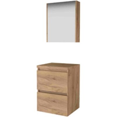 Basic Line Basic-Line Comfort 46 Badkamermeubelset - 50 x 46 cm - Greeploos - 2 Lades - Wastafelblad - Spiegelkast - Whisky Oak Basic Line Basic-Line Comfort 46 Badkamermeubelset - 50 x 46 cm - Greeploos - 2 Lades - Wastafelblad - Spiegelkast - Whisky Oak