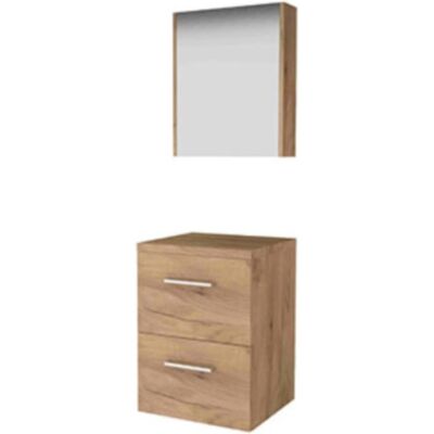 Basic Line Basic-Line Comfort 46 Badkamermeubelset - 50 x 46 cm - Met Grepen - 2 Lades - Wastafelblad - Spiegelkast - Whisky Oak Basic Line Basic-Line Comfort 46 Badkamermeubelset - 50 x 46 cm - Met Grepen - 2 Lades - Wastafelblad - Spiegelkast - Whisky Oak