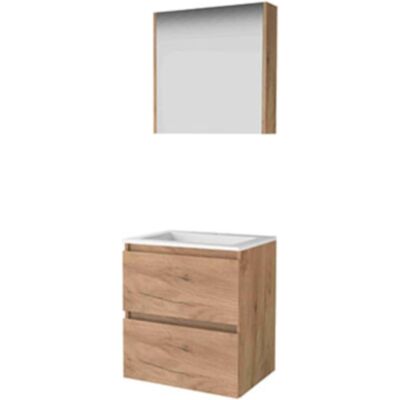 Basic Line Basic-Line Comfort 46 Badkamermeubelset - 60 x 46 cm - Greeploos - 2 Lades - Acryl Wastafel - 1 Kraangat - Spiegelkast - Whisky Oak Basic Line Basic-Line Comfort 46 Badkamermeubelset - 60 x 46 cm - Greeploos - 2 Lades - Acryl Wastafel - 1 Kraangat - Spiegelkast - Whisky Oak