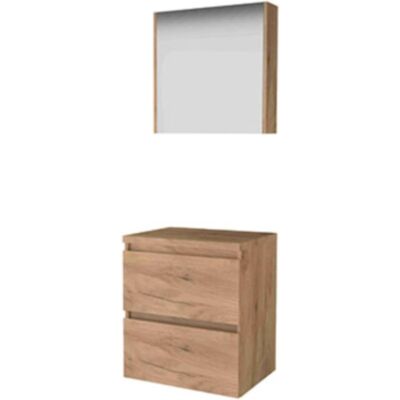 Basic Line Basic-Line Comfort 46 Badkamermeubelset - 60 x 46 cm - Greeploos - 2 Lades - Wastafelblad - Spiegelkast - Whisky Oak Basic Line Basic-Line Comfort 46 Badkamermeubelset - 60 x 46 cm - Greeploos - 2 Lades - Wastafelblad - Spiegelkast - Whisky Oak
