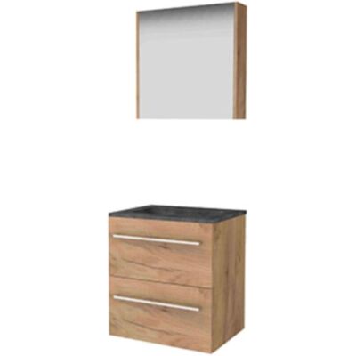Basic Line Basic-Line Comfort 46 Badkamermeubelset - 60 x 46 cm - Met Grepen - 2 Lades - Hardstenen Wastafel - 1 Kraangat - Spiegelkast - Whisky Oak Basic Line Basic-Line Comfort 46 Badkamermeubelset - 60 x 46 cm - Met Grepen - 2 Lades - Hardstenen Wastafel - 1 Kraangat - Spiegelkast - Whisky Oak