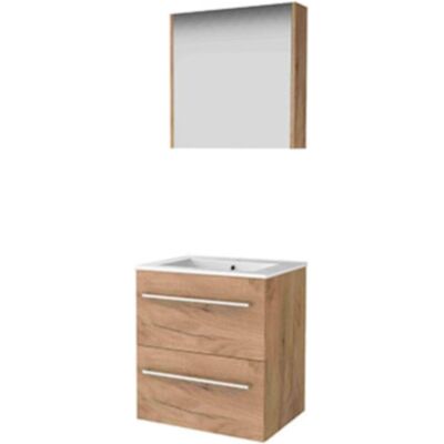 Basic Line Basic-Line Comfort 46 Badkamermeubelset - 60 x 46 cm - Met Grepen - 2 Lades - Keramische Wastafel - 1 Kraangat - Spiegelkast - Whisky Oak Basic Line Basic-Line Comfort 46 Badkamermeubelset - 60 x 46 cm - Met Grepen - 2 Lades - Keramische Wastafel - 1 Kraangat - Spiegelkast - Whisky Oak