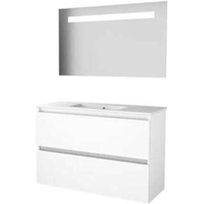 Basic Line Basic-Line Economic 39 Badkamermeubelset - Ondiep - 100 x 39 cm - Greeploos - 2 Lades - Keramische Wastafel - 1 Kraangat - Spiegel met LED Verlichting - Ice White Basic Line Basic-Line Economic 39 Badkamermeubelset - Ondiep - 100 x 39 cm - Greeploos - 2 Lades - Keramische Wastafel - 1 Kraangat - Spiegel met LED Verlichting - Ice White