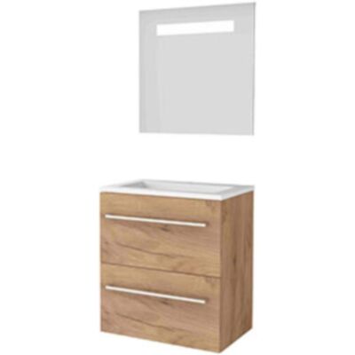 Basic Line Basic-Line Economic 39 Badkamermeubelset - Ondiep - 60 x 39 cm - Met Grepen - 2 Lades - Acryl Wastafel - 1 Kraangat - Spiegel met LED Verlichting - Whisky Oak Basic Line Basic-Line Economic 39 Badkamermeubelset - Ondiep - 60 x 39 cm - Met Grepen - 2 Lades - Acryl Wastafel - 1 Kraangat - Spiegel met LED Verlichting - Whisky Oak