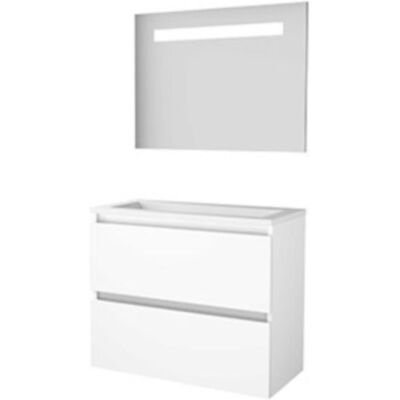 Basic Line Basic-Line Economic 39 Badkamermeubelset - Ondiep - 80 x 39 cm - Greeploos - 2 Lades - Acryl Wastafel - Zonder Kraangat - Spiegel met LED Verlichting - Ice White Basic Line Basic-Line Economic 39 Badkamermeubelset - Ondiep - 80 x 39 cm - Greeploos - 2 Lades - Acryl Wastafel - Zonder Kraangat - Spiegel met LED Verlichting - Ice White