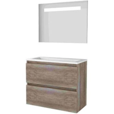 Basic Line Basic-Line Economic 39 Badkamermeubelset - Ondiep - 80 x 39 cm - Greeploos - 2 Lades - Acryl Wastafel - Zonder Kraangat - Spiegel met LED Verlichting - Scotch Oak Basic Line Basic-Line Economic 39 Badkamermeubelset - Ondiep - 80 x 39 cm - Greeploos - 2 Lades - Acryl Wastafel - Zonder Kraangat - Spiegel met LED Verlichting - Scotch Oak