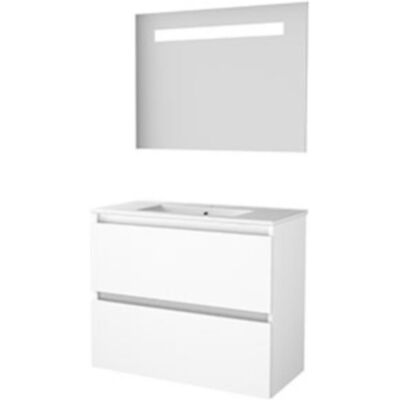Basic Line Basic-Line Economic 39 Badkamermeubelset - Ondiep - 80 x 39 cm - Greeploos - 2 Lades - Keramische Wastafel - 1 Kraangat - Spiegel met LED Verlichting - Ice White Basic Line Basic-Line Economic 39 Badkamermeubelset - Ondiep - 80 x 39 cm - Greeploos - 2 Lades - Keramische Wastafel - 1 Kraangat - Spiegel met LED Verlichting - Ice White