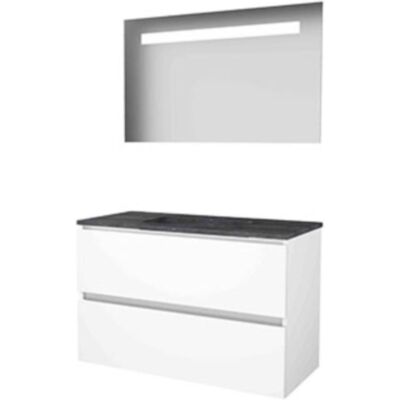 Basic Line Basic-Line Economic 46 Badkamermeubelset - 100 x 46 cm - Greeploos - 2 Lades - Hardstenen Wastafel - 1 Kraangat - Spiegel met LED Verlichting - Ice White Basic Line Basic-Line Economic 46 Badkamermeubelset - 100 x 46 cm - Greeploos - 2 Lades - Hardstenen Wastafel - 1 Kraangat - Spiegel met LED Verlichting - Ice White
