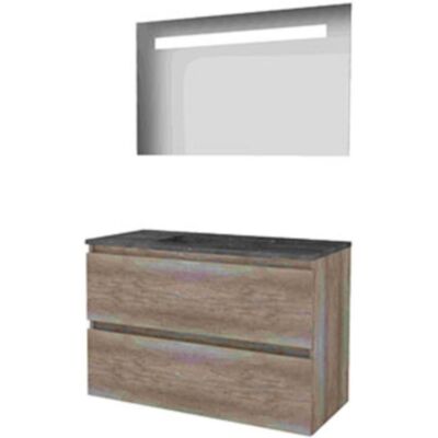 Basic Line Basic-Line Economic 46 Badkamermeubelset - 100 x 46 cm - Greeploos - 2 Lades - Hardstenen Wastafel - Zonder Kraangat - Spiegel met LED Verlichting - Scotch Oak Basic Line Basic-Line Economic 46 Badkamermeubelset - 100 x 46 cm - Greeploos - 2 Lades - Hardstenen Wastafel - Zonder Kraangat - Spiegel met LED Verlichting - Scotch Oak