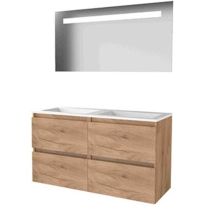 Basic Line Basic-Line Economic 46 Badkamermeubelset - 120 x 46 cm - Greeploos - 4 Lades - Acryl Wastafel - Zonder Kraangat - Spiegel met LED Verlichting - Whisky Oak Basic Line Basic-Line Economic 46 Badkamermeubelset - 120 x 46 cm - Greeploos - 4 Lades - Acryl Wastafel - Zonder Kraangat - Spiegel met LED Verlichting - Whisky Oak