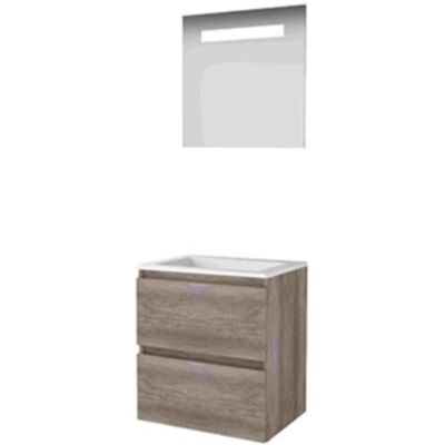 Basic Line Basic-Line Economic 46 Badkamermeubelset - 60 x 46 cm - Greeploos - 2 Lades - Acryl Wastafel - 1 Kraangat - Spiegel met LED Verlichting - Scotch Oak Basic Line Basic-Line Economic 46 Badkamermeubelset - 60 x 46 cm - Greeploos - 2 Lades - Acryl Wastafel - 1 Kraangat - Spiegel met LED Verlichting - Scotch Oak