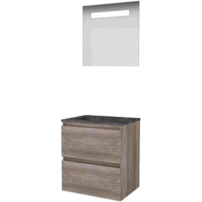Basic Line Basic-Line Economic 46 Badkamermeubelset - 60 x 46 cm - Greeploos - 2 Lades - Hardstenen Wastafel - 1 Kraangat - Spiegel met LED Verlichting - Scotch Oak Basic Line Basic-Line Economic 46 Badkamermeubelset - 60 x 46 cm - Greeploos - 2 Lades - Hardstenen Wastafel - 1 Kraangat - Spiegel met LED Verlichting - Scotch Oak