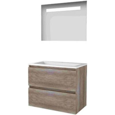 Basic Line Basic-Line Economic 46 Badkamermeubelset - 80 x 46 cm - Greeploos - 2 Lades - Acryl Wastafel - 1 Kraangat - Spiegel met LED Verlichting - Scotch Oak Basic Line Basic-Line Economic 46 Badkamermeubelset - 80 x 46 cm - Greeploos - 2 Lades - Acryl Wastafel - 1 Kraangat - Spiegel met LED Verlichting - Scotch Oak