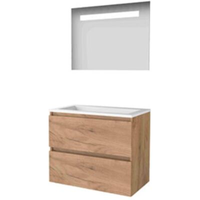 Basic Line Basic-Line Economic 46 Badkamermeubelset - 80 x 46 cm - Greeploos - 2 Lades - Acryl Wastafel - Zonder Kraangat - Spiegel met LED Verlichting - Whisky Oak Basic Line Basic-Line Economic 46 Badkamermeubelset - 80 x 46 cm - Greeploos - 2 Lades - Acryl Wastafel - Zonder Kraangat - Spiegel met LED Verlichting - Whisky Oak