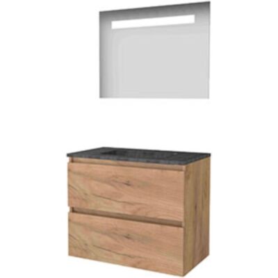 Basic Line Basic-Line Economic 46 Badkamermeubelset - 80 x 46 cm - Greeploos - 2 Lades - Hardstenen Wastafel - 1 Kraangat - Spiegel met LED Verlichting - Whisky Oak Basic Line Basic-Line Economic 46 Badkamermeubelset - 80 x 46 cm - Greeploos - 2 Lades - Hardstenen Wastafel - 1 Kraangat - Spiegel met LED Verlichting - Whisky Oak
