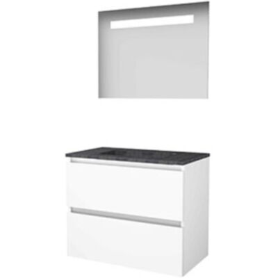 Basic Line Basic-Line Economic 46 Badkamermeubelset - 80 x 46 cm - Greeploos - 2 Lades - Hardstenen Wastafel - Zonder Kraangat - Spiegel met LED Verlichting - Ice White Basic Line Basic-Line Economic 46 Badkamermeubelset - 80 x 46 cm - Greeploos - 2 Lades - Hardstenen Wastafel - Zonder Kraangat - Spiegel met LED Verlichting - Ice White