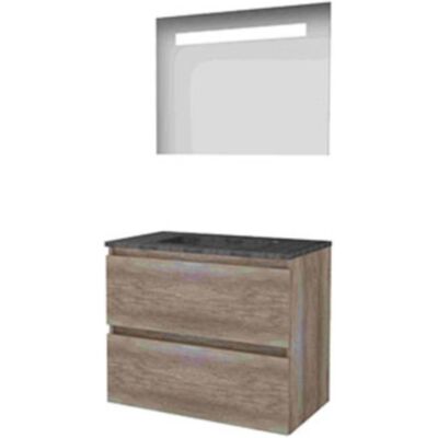Basic Line Basic-Line Economic 46 Badkamermeubelset - 80 x 46 cm - Greeploos - 2 Lades - Hardstenen Wastafel - Zonder Kraangat - Spiegel met LED Verlichting - Scotch Oak Basic Line Basic-Line Economic 46 Badkamermeubelset - 80 x 46 cm - Greeploos - 2 Lades - Hardstenen Wastafel - Zonder Kraangat - Spiegel met LED Verlichting - Scotch Oak