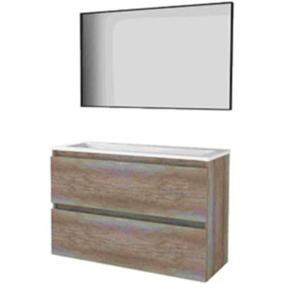 Basic Line Basic-Line Framed 39 Badkamermeubelset - Ondiep - 100 x 39 cm - Greeploos - 2 Lades - Acryl Wastafel - 2 Kraangaten - Spiegel met Zwart Aluminium Frame - Scotch Oak Basic Line Basic-Line Framed 39 Badkamermeubelset - Ondiep - 100 x 39 cm - Greeploos - 2 Lades - Acryl Wastafel - 2 Kraangaten - Spiegel met Zwart Aluminium Frame - Scotch Oak