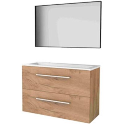 Basic Line Basic-Line Framed 39 Badkamermeubelset - Ondiep - 100 x 39 cm - Met Grepen - 2 Lades - Acryl Wastafel - 2 Kraangaten - Spiegel met Zwart Aluminium Frame - Whisky Oak Basic Line Basic-Line Framed 39 Badkamermeubelset - Ondiep - 100 x 39 cm - Met Grepen - 2 Lades - Acryl Wastafel - 2 Kraangaten - Spiegel met Zwart Aluminium Frame - Whisky Oak