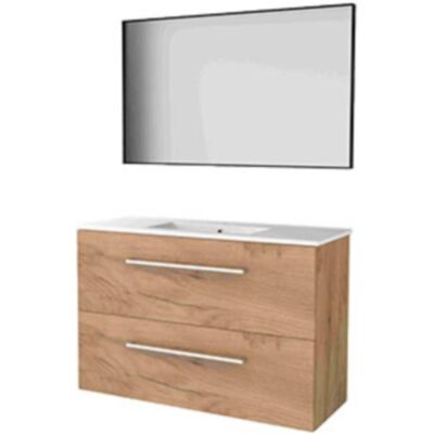 Basic Line Basic-Line Framed 39 Badkamermeubelset - Ondiep - 100 x 39 cm - Met Grepen - 2 Lades - Keramische Wastafel - 1 Kraangat - Spiegel met Zwart Aluminium Frame - Whisky Oak Basic Line Basic-Line Framed 39 Badkamermeubelset - Ondiep - 100 x 39 cm - Met Grepen - 2 Lades - Keramische Wastafel - 1 Kraangat - Spiegel met Zwart Aluminium Frame - Whisky Oak