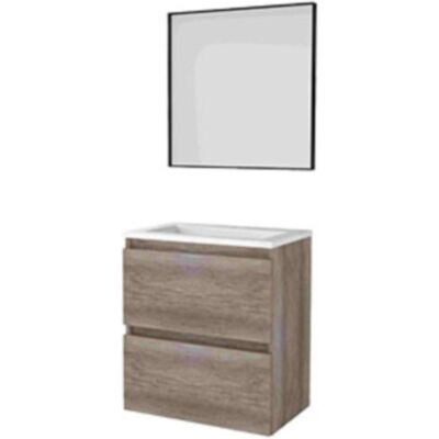 Basic Line Basic-Line Framed 39 Badkamermeubelset - Ondiep - 60 x 39 cm - Greeploos - 2 Lades - Acryl Wastafel - 1 Kraangat - Spiegel met Zwart Aluminium Frame - Scotch Oak Basic Line Basic-Line Framed 39 Badkamermeubelset - Ondiep - 60 x 39 cm - Greeploos - 2 Lades - Acryl Wastafel - 1 Kraangat - Spiegel met Zwart Aluminium Frame - Scotch Oak