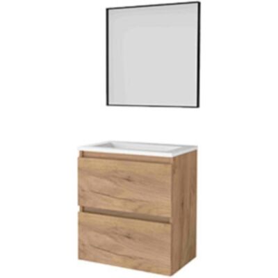 Basic Line Basic-Line Framed 39 Badkamermeubelset - Ondiep - 60 x 39 cm - Greeploos - 2 Lades - Acryl Wastafel - 1 Kraangat - Spiegel met Zwart Aluminium Frame - Whisky Oak Basic Line Basic-Line Framed 39 Badkamermeubelset - Ondiep - 60 x 39 cm - Greeploos - 2 Lades - Acryl Wastafel - 1 Kraangat - Spiegel met Zwart Aluminium Frame - Whisky Oak