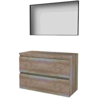 Basic Line Basic-Line Framed 46 Badkamermeubelset - 100 x 46 cm - Greeploos - 2 Lades - Wastafelblad - Spiegel met Zwart Aluminium Frame - Scotch Oak Basic Line Basic-Line Framed 46 Badkamermeubelset - 100 x 46 cm - Greeploos - 2 Lades - Wastafelblad - Spiegel met Zwart Aluminium Frame - Scotch Oak