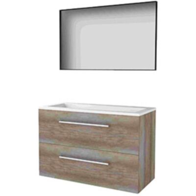 Basic Line Basic-Line Framed 46 Badkamermeubelset - 100 x 46 cm - Met Grepen - 2 Lades - Acryl Wastafel - Zonder Kraangat - Spiegel met Zwart Aluminium Frame - Scotch Oak Basic Line Basic-Line Framed 46 Badkamermeubelset - 100 x 46 cm - Met Grepen - 2 Lades - Acryl Wastafel - Zonder Kraangat - Spiegel met Zwart Aluminium Frame - Scotch Oak