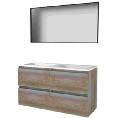 Basic Line Basic-Line Framed 46 Badkamermeubelset - 120 x 46 cm - Greeploos - 4 Lades - Acryl Wastafel - 2 Kraangaten - Spiegel met Zwart Aluminium Frame - Scotch Oak Basic Line Basic-Line Framed 46 Badkamermeubelset - 120 x 46 cm - Greeploos - 4 Lades - Acryl Wastafel - 2 Kraangaten - Spiegel met Zwart Aluminium Frame - Scotch Oak