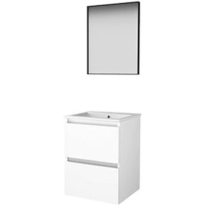 Basic Line Basic-Line Framed 46 Badkamermeubelset - 50 x 46 cm - Greeploos - 2 Lades - Keramische Wastafel - 1 Kraangat - Spiegel met Zwart Aluminium Frame - Ice White Basic Line Basic-Line Framed 46 Badkamermeubelset - 50 x 46 cm - Greeploos - 2 Lades - Keramische Wastafel - 1 Kraangat - Spiegel met Zwart Aluminium Frame - Ice White