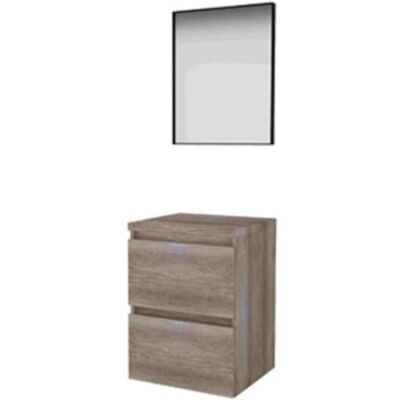 Basic Line Basic-Line Framed 46 Badkamermeubelset - 50 x 46 cm - Greeploos - 2 Lades - Wastafelblad - Spiegel met Zwart Aluminium Frame - Scotch Oak Basic Line Basic-Line Framed 46 Badkamermeubelset - 50 x 46 cm - Greeploos - 2 Lades - Wastafelblad - Spiegel met Zwart Aluminium Frame - Scotch Oak