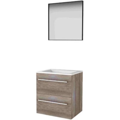 Basic Line Basic-Line Framed 46 Badkamermeubelset - 60 x 46 cm - Met Grepen - 2 Lades - Acryl Wastafel - 1 Kraangat - Spiegel met Zwart Aluminium Frame - Scotch Oak Basic Line Basic-Line Framed 46 Badkamermeubelset - 60 x 46 cm - Met Grepen - 2 Lades - Acryl Wastafel - 1 Kraangat - Spiegel met Zwart Aluminium Frame - Scotch Oak