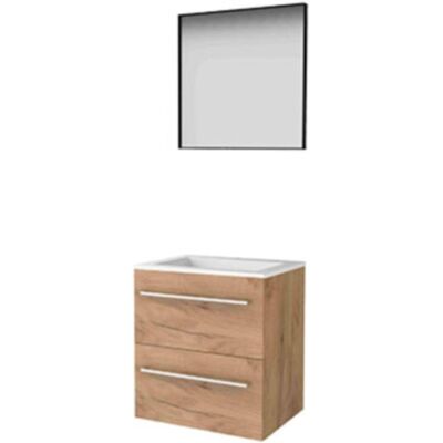 Basic Line Basic-Line Framed 46 Badkamermeubelset - 60 x 46 cm - Met Grepen - 2 Lades - Acryl Wastafel - 1 Kraangat - Spiegel met Zwart Aluminium Frame - Whisky Oak Basic Line Basic-Line Framed 46 Badkamermeubelset - 60 x 46 cm - Met Grepen - 2 Lades - Acryl Wastafel - 1 Kraangat - Spiegel met Zwart Aluminium Frame - Whisky Oak