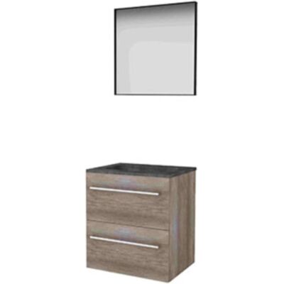 Basic Line Basic-Line Framed 46 Badkamermeubelset - 60 x 46 cm - Met Grepen - 2 Lades - Hardstenen Wastafel - Zonder Kraangat - Spiegel met Zwart Aluminium Frame - Scotch Oak Basic Line Basic-Line Framed 46 Badkamermeubelset - 60 x 46 cm - Met Grepen - 2 Lades - Hardstenen Wastafel - Zonder Kraangat - Spiegel met Zwart Aluminium Frame - Scotch Oak