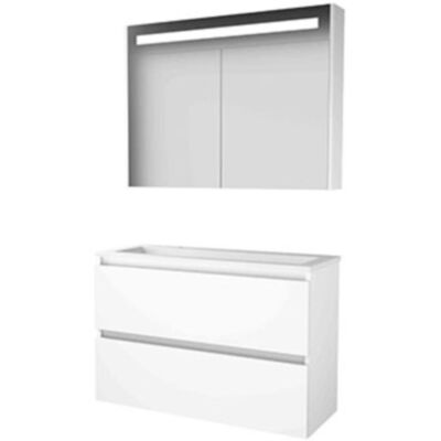Basic Line Basic-Line Premium 39 Badkamermeubelset - Ondiep - 100 x 39 cm - Greeploos - 2 Lades - Acryl Wastafel - 2 Kraangaten - Spiegelkast met LED Verlichting - Ice White Basic Line Basic-Line Premium 39 Badkamermeubelset - Ondiep - 100 x 39 cm - Greeploos - 2 Lades - Acryl Wastafel - 2 Kraangaten - Spiegelkast met LED Verlichting - Ice White