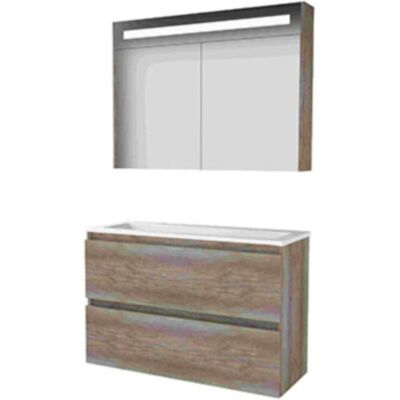 Basic Line Basic-Line Premium 39 Badkamermeubelset - Ondiep - 100 x 39 cm - Greeploos - 2 Lades - Acryl Wastafel - 2 Kraangaten - Spiegelkast met LED Verlichting - Scotch Oak Basic Line Basic-Line Premium 39 Badkamermeubelset - Ondiep - 100 x 39 cm - Greeploos - 2 Lades - Acryl Wastafel - 2 Kraangaten - Spiegelkast met LED Verlichting - Scotch Oak