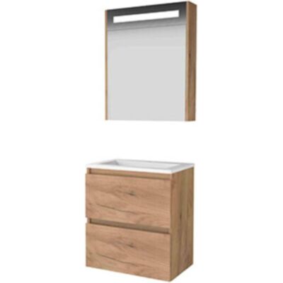 Basic Line Basic-Line Premium 39 Badkamermeubelset - Ondiep - 60 x 39 cm - Greeploos - 2 Lades - Keramische Wastafel - 1 Kraangat - Spiegelkast met LED Verlichting - Whisky Oak Basic Line Basic-Line Premium 39 Badkamermeubelset - Ondiep - 60 x 39 cm - Greeploos - 2 Lades - Keramische Wastafel - 1 Kraangat - Spiegelkast met LED Verlichting - Whisky Oak