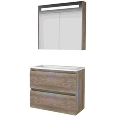 Basic Line Basic-Line Premium 39 Badkamermeubelset - Ondiep - 80 x 39 cm - Greeploos - 2 Lades - Acryl Wastafel - 1 Kraangat - Spiegelkast met LED Verlichting - Scotch Oak Basic Line Basic-Line Premium 39 Badkamermeubelset - Ondiep - 80 x 39 cm - Greeploos - 2 Lades - Acryl Wastafel - 1 Kraangat - Spiegelkast met LED Verlichting - Scotch Oak