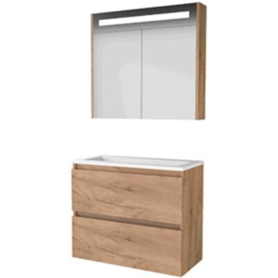 Basic Line Basic-Line Premium 39 Badkamermeubelset - Ondiep - 80 x 39 cm - Greeploos - 2 Lades - Acryl Wastafel - 1 Kraangat - Spiegelkast met LED Verlichting - Whisky Oak Basic Line Basic-Line Premium 39 Badkamermeubelset - Ondiep - 80 x 39 cm - Greeploos - 2 Lades - Acryl Wastafel - 1 Kraangat - Spiegelkast met LED Verlichting - Whisky Oak