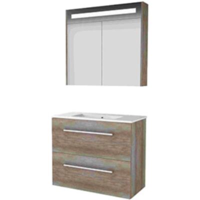 Basic Line Basic-Line Premium 39 Badkamermeubelset - Ondiep - 80 x 39 cm - Met Grepen - 2 Lades - Keramische Wastafel - 1 Kraangat - Spiegelkast met LED Verlichting - Scotch Oak Basic Line Basic-Line Premium 39 Badkamermeubelset - Ondiep - 80 x 39 cm - Met Grepen - 2 Lades - Keramische Wastafel - 1 Kraangat - Spiegelkast met LED Verlichting - Scotch Oak