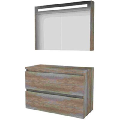 Basic Line Basic-Line Premium 46 Badkamermeubelset - 100 x 46 cm - Greeploos - 2 Lades - Wastafelblad - Spiegelkast met LED Verlichting - Scotch Oak Basic Line Basic-Line Premium 46 Badkamermeubelset - 100 x 46 cm - Greeploos - 2 Lades - Wastafelblad - Spiegelkast met LED Verlichting - Scotch Oak
