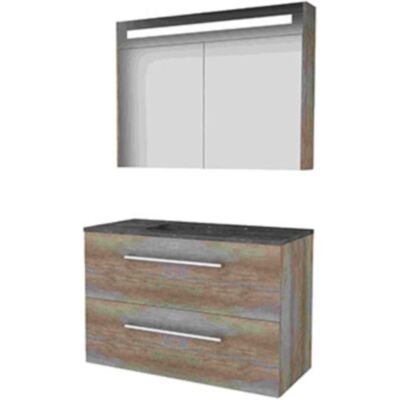 Basic Line Basic-Line Premium 46 Badkamermeubelset - 100 x 46 cm - Met Grepen - 2 Lades - Hardstenen Wastafel - 1 Kraangat - Spiegelkast met LED Verlichting - Scotch Oak Basic Line Basic-Line Premium 46 Badkamermeubelset - 100 x 46 cm - Met Grepen - 2 Lades - Hardstenen Wastafel - 1 Kraangat - Spiegelkast met LED Verlichting - Scotch Oak