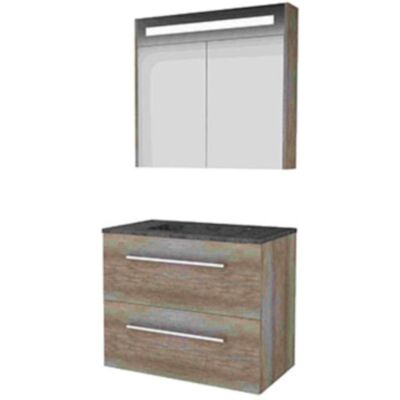 Basic Line Basic-Line Premium 46 Badkamermeubelset - 100 x 46 cm - Met Grepen - 2 Lades - Hardstenen Wastafel - Zonder Kraangat - Spiegelkast met LED Verlichting - Scotch Oak Basic Line Basic-Line Premium 46 Badkamermeubelset - 100 x 46 cm - Met Grepen - 2 Lades - Hardstenen Wastafel - Zonder Kraangat - Spiegelkast met LED Verlichting - Scotch Oak