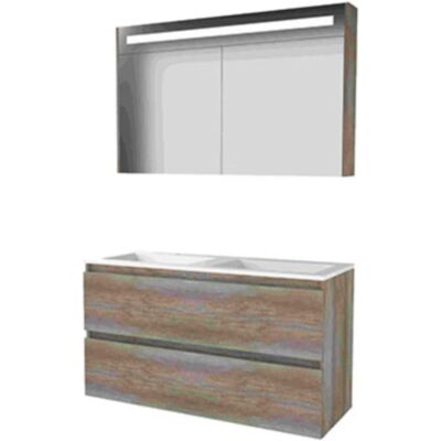 Basic Line Basic-Line Premium 46 Badkamermeubelset - 120 x 46 cm - Greeploos - 2 Lades - Acryl Wastafel - 2 Kraangaten - Spiegelkast met LED Verlichting - Scotch Oak Basic Line Basic-Line Premium 46 Badkamermeubelset - 120 x 46 cm - Greeploos - 2 Lades - Acryl Wastafel - 2 Kraangaten - Spiegelkast met LED Verlichting - Scotch Oak