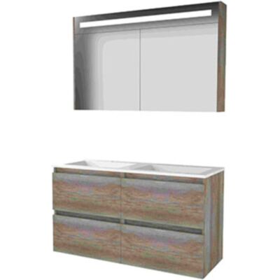 Basic Line Basic-Line Premium 46 Badkamermeubelset - 120 x 46 cm - Greeploos - 4 Lades - Acryl Wastafel - 2 Kraangaten - Spiegelkast met LED Verlichting - Scotch Oak Basic Line Basic-Line Premium 46 Badkamermeubelset - 120 x 46 cm - Greeploos - 4 Lades - Acryl Wastafel - 2 Kraangaten - Spiegelkast met LED Verlichting - Scotch Oak