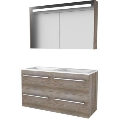 Basic Line Basic-Line Premium 46 Badkamermeubelset - 120 x 46 cm - Met Grepen - 4 Lades - Acryl Wastafel - Zonder Kraangat - Spiegelkast met LED Verlichting - Scotch Oak Basic Line Basic-Line Premium 46 Badkamermeubelset - 120 x 46 cm - Met Grepen - 4 Lades - Acryl Wastafel - Zonder Kraangat - Spiegelkast met LED Verlichting - Scotch Oak