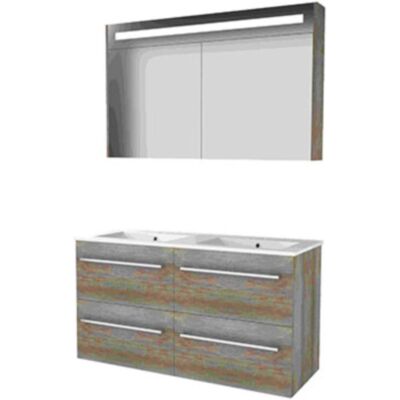 Basic Line Basic-Line Premium 46 Badkamermeubelset - 120 x 46 cm - Met Grepen - 4 Lades - Keramische Wastafel - 2 Kraangaten - Spiegelkast met LED Verlichting - Scotch Oak Basic Line Basic-Line Premium 46 Badkamermeubelset - 120 x 46 cm - Met Grepen - 4 Lades - Keramische Wastafel - 2 Kraangaten - Spiegelkast met LED Verlichting - Scotch Oak