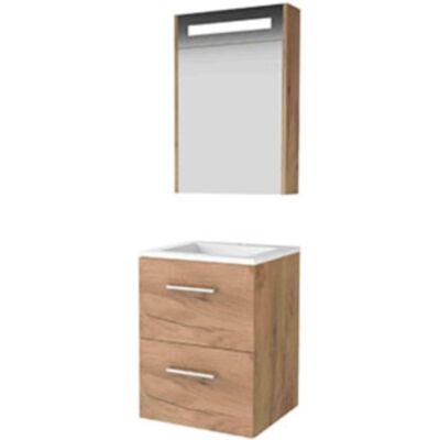 Basic Line Basic-Line Premium 46 Badkamermeubelset - 50 x 46 cm - Met Grepen - 2 Lades - Acryl Wastafel - 1 Kraangat - Spiegelkast met LED Verlichting - Whisky Oak Basic Line Basic-Line Premium 46 Badkamermeubelset - 50 x 46 cm - Met Grepen - 2 Lades - Acryl Wastafel - 1 Kraangat - Spiegelkast met LED Verlichting - Whisky Oak