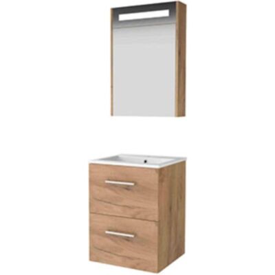 Basic Line Basic-Line Premium 46 Badkamermeubelset - 50 x 46 cm - Met Grepen - 2 Lades - Keramische Wastafel - 1 Kraangat - Spiegelkast met LED Verlichting - Whisky Oak Basic Line Basic-Line Premium 46 Badkamermeubelset - 50 x 46 cm - Met Grepen - 2 Lades - Keramische Wastafel - 1 Kraangat - Spiegelkast met LED Verlichting - Whisky Oak